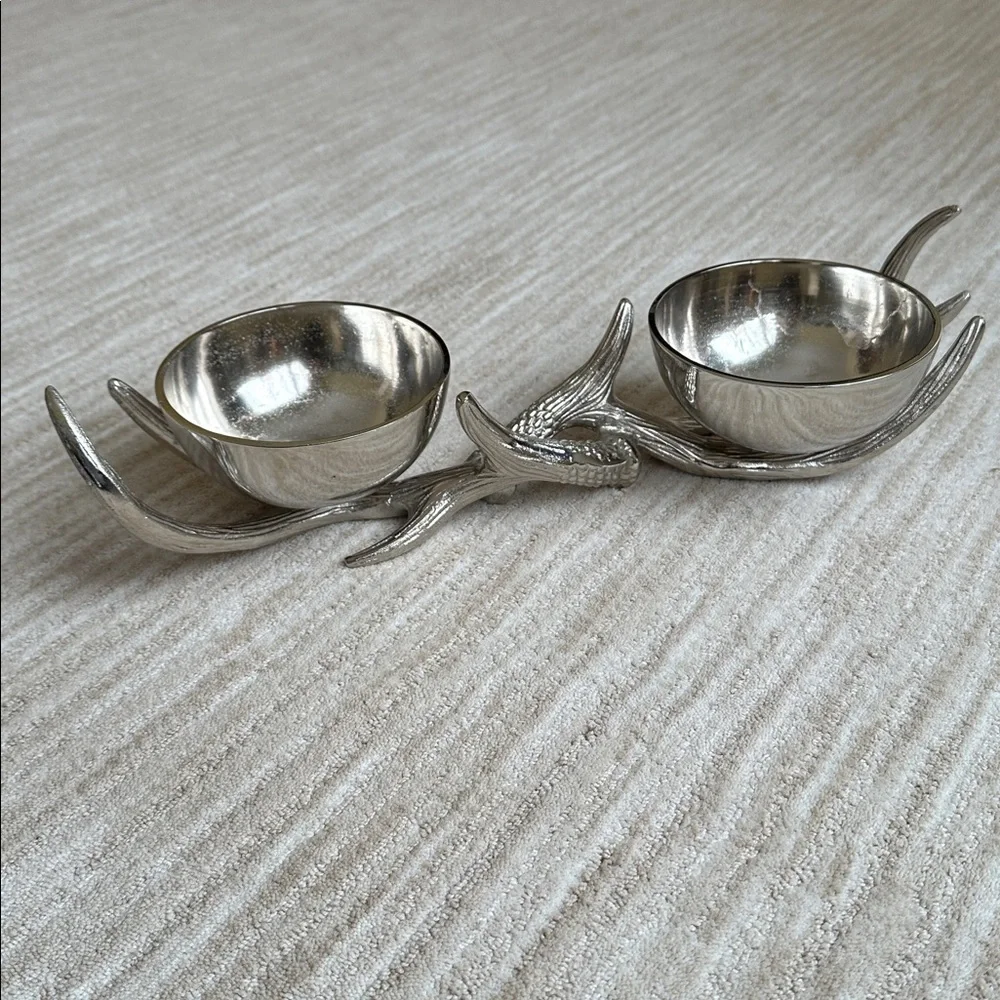 Antler Base Pedestal 2 Bowl Silver Dish Decor